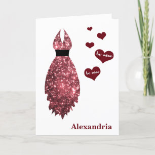 Be My Bridesmaid Pink Glitter Dress & Photo Holiday Card