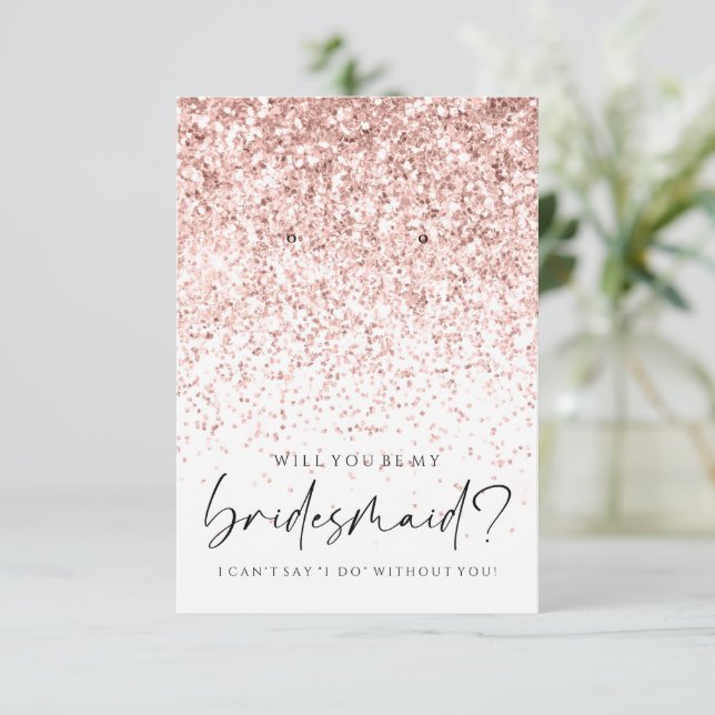 Be My Bridesmaid Pink Glitter Earring Holder Thank You Card (Standing Front)