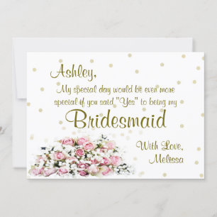 Be My Bridesmaid Pink Roses Invitation