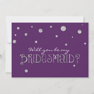BE MY BRIDESMAID Purple Silver Glitter Modern Card