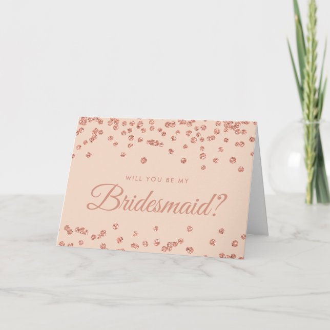 Be My Bridesmaid Rose Gold Glitter Confetti Blush Invitation (Front)