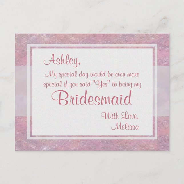 Be My Bridesmaid | Soft Pink Invitation Postcard (Front)