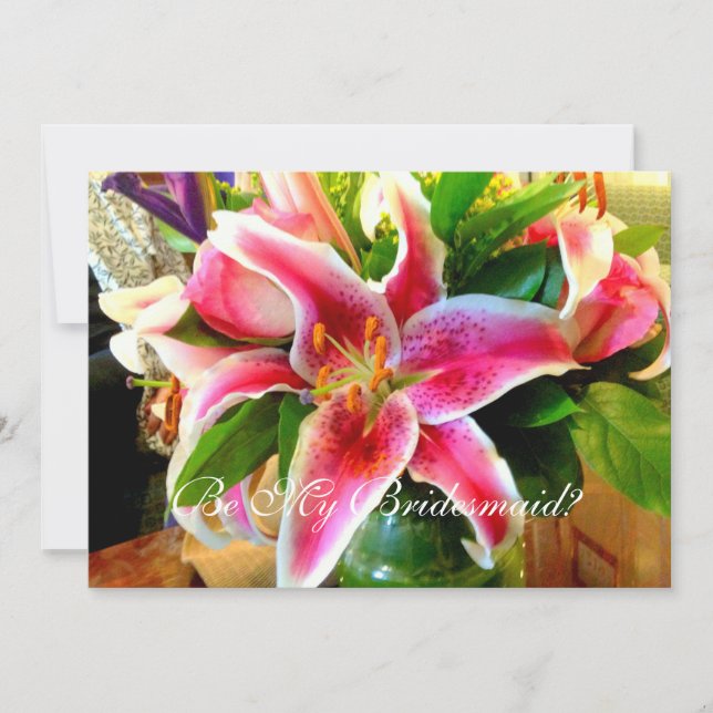 Be my bridesmaid stargazer lily invitation (Front)