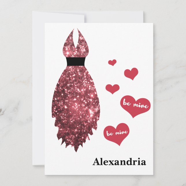 Be My Bridesmaid Valentine Pink Glitter Dress Holiday Card (Front)