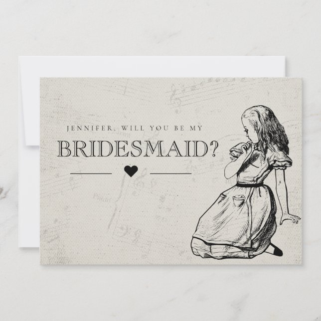 Be My Bridesmaid Vintage Alice in Wonderland Invitation (Front)