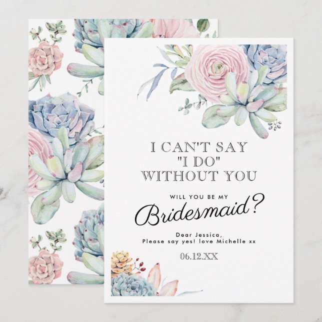 Be my Bridesmaid | Vintage Succulent Floral Invitation (Front/Back)