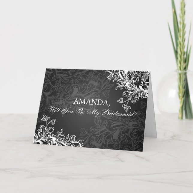 Be My Bridesmaid Vintage Swirls  Black Invitation (Front)