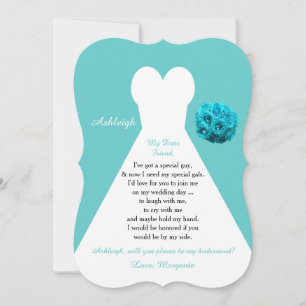 Be My Bridesmaid Wedding Dress on Aqua Invitation