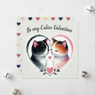 Be My Calico Valentine Watercolor Cats Heart Holiday Card