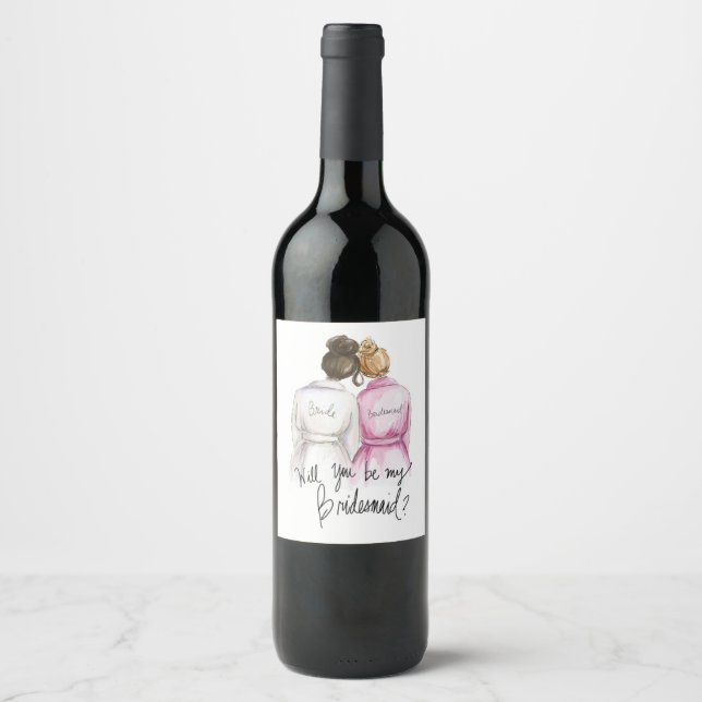 Be my...?Dk Br Bun Bride Dk Bl Bun Maid Wine Label (Front)