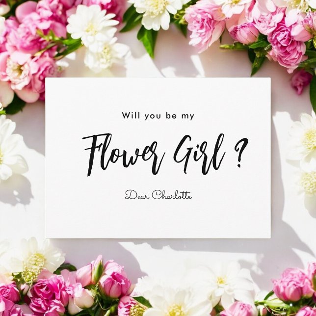 Be My Flower Girl Black White Script Invitation (Creator Uploaded)