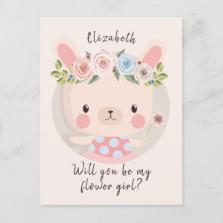Be My Flower Girl Cute Bunny Postcard
