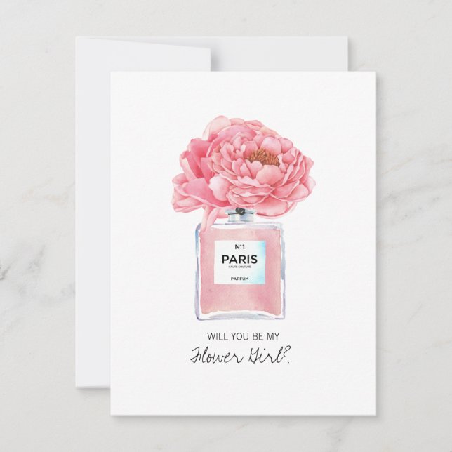 Be My Flower Girl Pink Peonies and Perfume Card (Front)