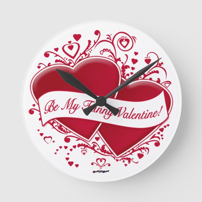 Be My Funny Valentine! Red Hearts Round Clock (Front)