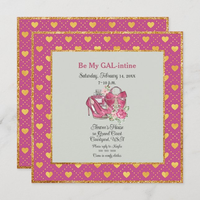 Be My GAL-intine Pink and Gold Hearts (Front/Back)