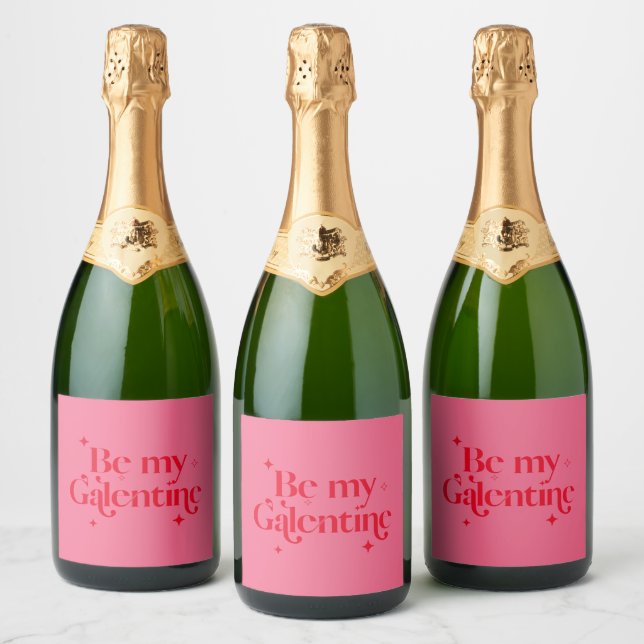 Be My Galentine Friend Valentine Red Pink  Sparkling Wine Label (Bottles)
