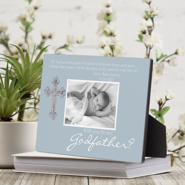 Be My Godfather Proposal Blue Memorial Photo Plaque (Creator Uploaded)