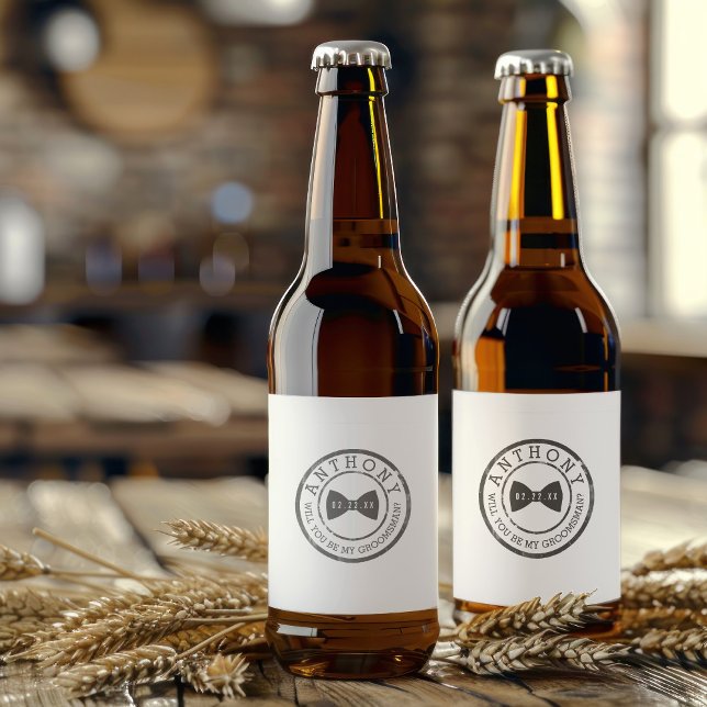 Be My Groomsman Beer Bottle Label with Bow Tie (Creator Uploaded)