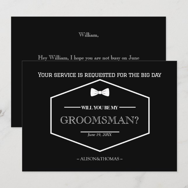 Be My Groomsman Proposal Wedding Invitation Card (Front/Back)