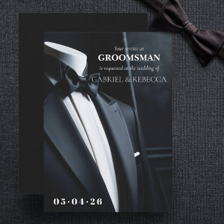 Be my groomsman request black tie wedding invitation