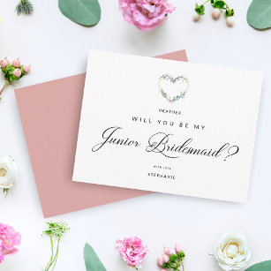 Be My Junior Bridesmaid Floral Pink Heart Proposal Postcard