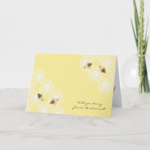 Be My Junior Bridesmaid Honey Bees on Yellow Invitation