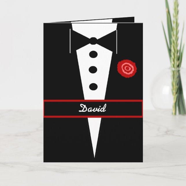 Be My Junior Groomsman CUSTOM NAME Card Tux 4 (Front)