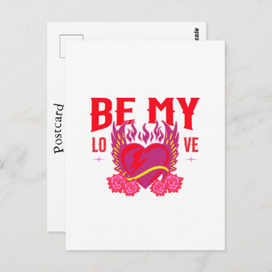 Be My Love Retro Heart Rose Biker Valentine Postcard