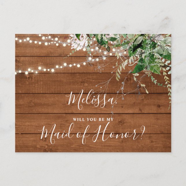 Be My Maid of Honour Boho Woodland Greenery Invitation Postcard (Front)