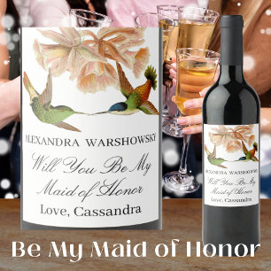 Be My Maid of Honour   Elegant Hummingbirds  Wine Label