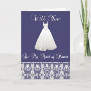Be My Maid of Honour Invitation in Blue with Lace