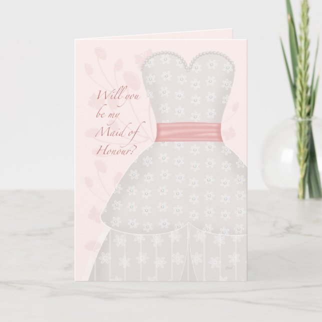 Be My Maid of Honour Lace Gown Coral Invitation (Front)