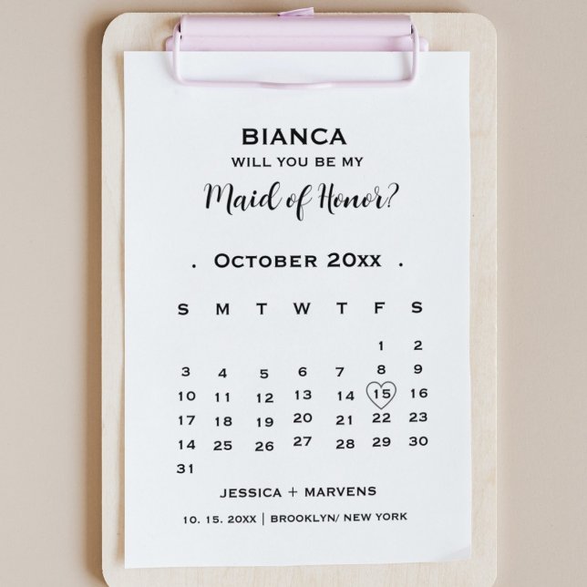 Be my maid of honour non photo calendar proposal  invitation (Creator Uploaded)
