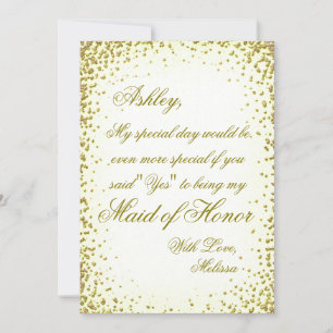 Be My Maid of Honour   Vintage Gold Confetti Invitation