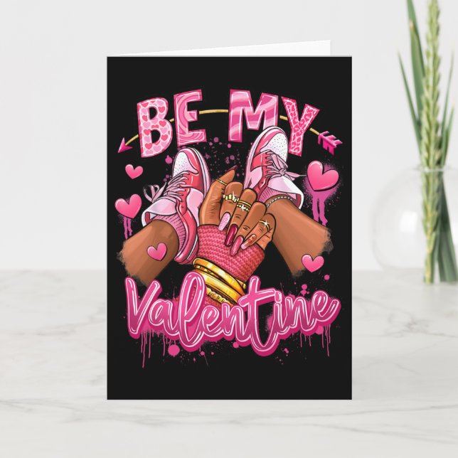Be My Valentine Afro Girl Sneakers Valentines Wome Card (Front)