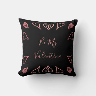 Be My Valentine   Black Rose Gold Heart Cushion