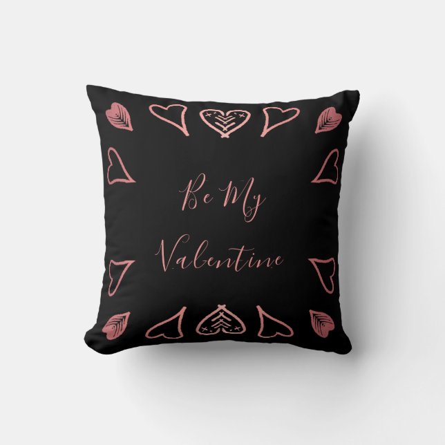 Be My Valentine | Black Rose Gold Heart Cushion (Front)