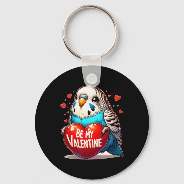 Be My Valentine Budgie Heart  Key Ring (Front)