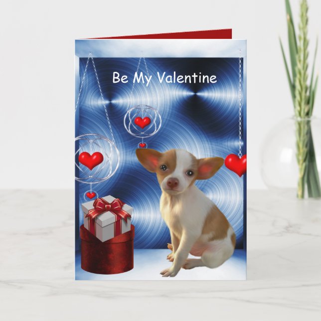 Be My Valentine Chihuahua Dog Love Hearts Holiday Card (Front)