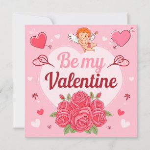 Be my valentine Cupid roses Holiday Card