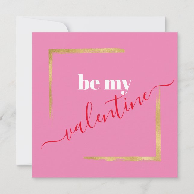 Be My Valentine Custom Pink Typography Card (Front)