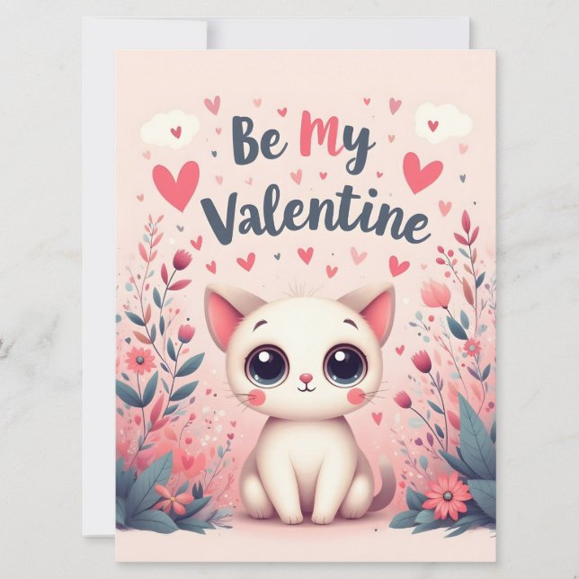 Be My Valentine Cute Cat Illustration (Front)