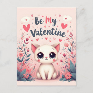 Be My Valentine Cute Cat Illustration Postcard