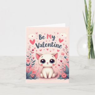 Be My Valentine Cute Cat Illustration Thank You Card
