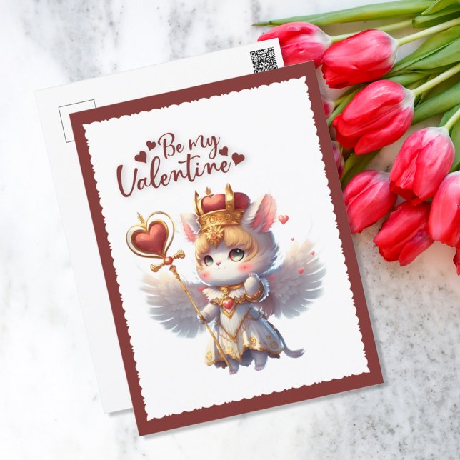 Be My Valentine Cute Chibi Cat Valentine Holiday Postcard (Creator Uploaded)
