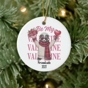 Be My Valentine Cute Skunk Valentine's Day Ceramic Tree Decoration