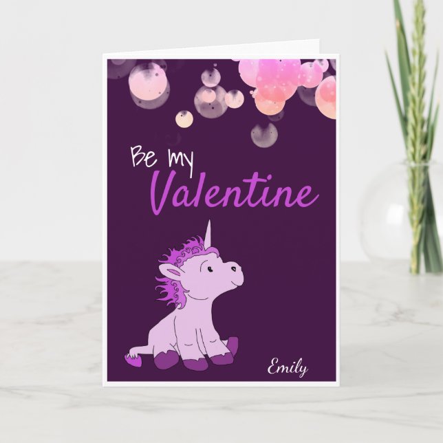 Be my Valentine Cute Unicorn Valentine`s Day Holiday Card (Front)