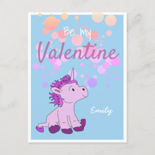 Be my Valentine Cute Unicorn Valentine`s Day Holiday Postcard