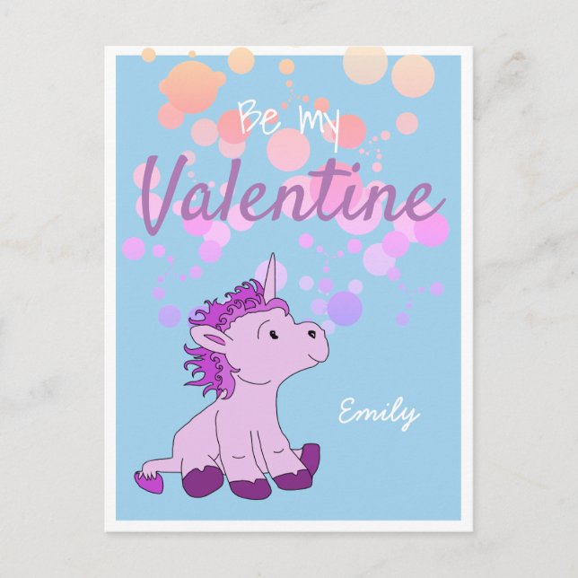 Be my Valentine Cute Unicorn Valentine`s Day Holiday Postcard (Front)