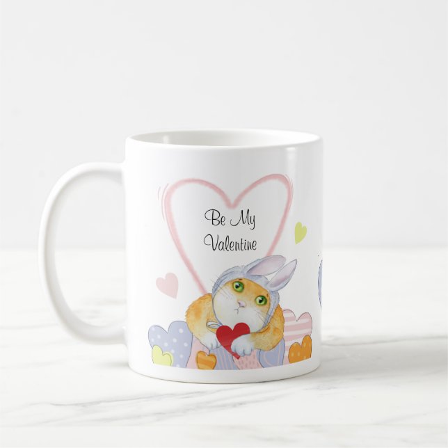 Be my Valentine Cute Watercolor Cat Coffee Mug (Left)
